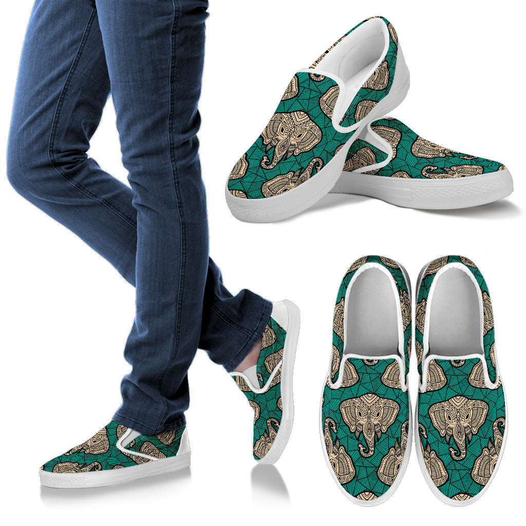 Boho Head Elephant Men Slip Ons Shoes