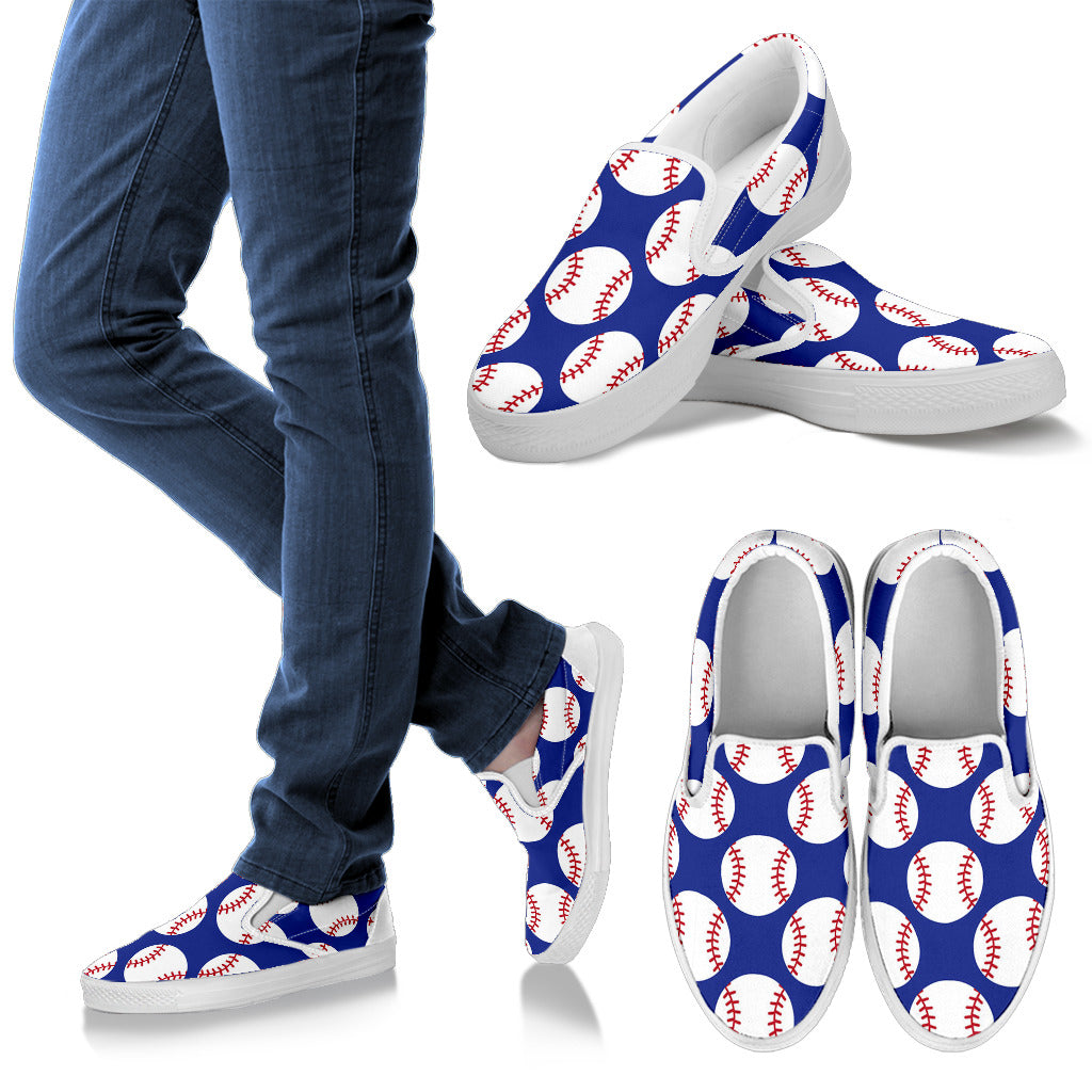 Baseball Blue Background Men Slip Ons Shoes