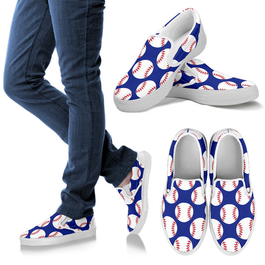 Baseball Blue Background Men Slip Ons Shoes