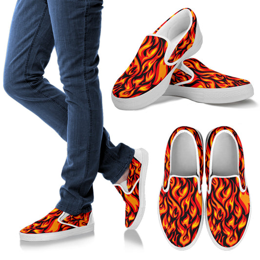 Flame Fire Print Pattern Men Slip Ons Shoes