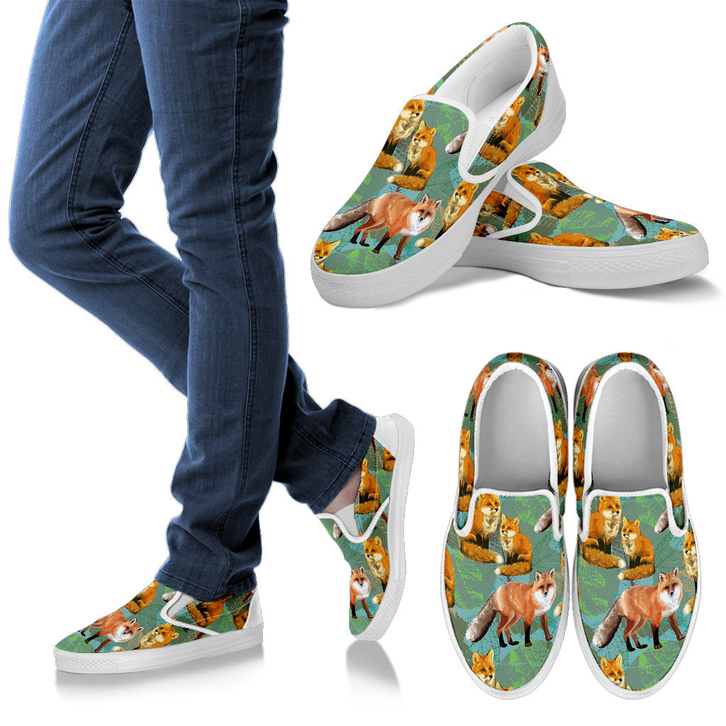 Fox Autumn leaves Themed Men Slip Ons Shoes