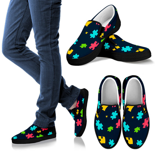 Autism Awareness Colorful Design Print Men Slip Ons Shoes