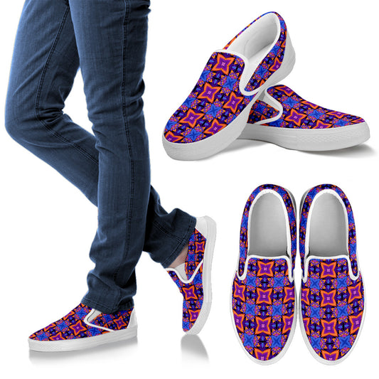 kaleidoscope Purple Orange Print Design Men Slip Ons Shoes