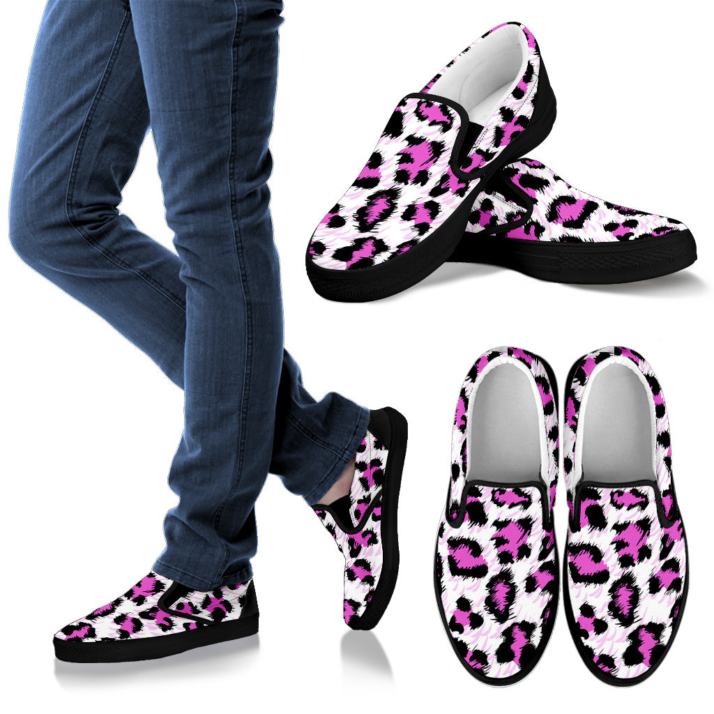 Leopard Pink Skin Print Men Slip Ons Shoes
