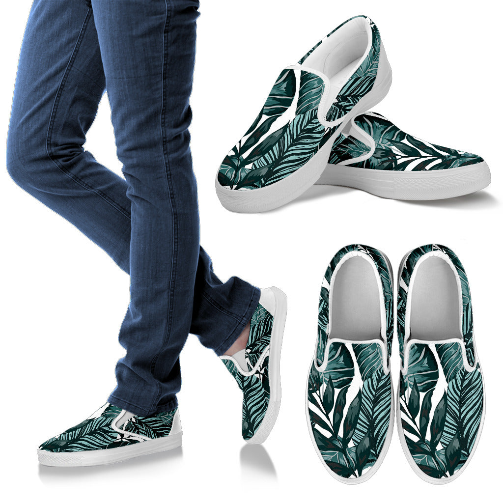 Tropical Palm Leaves Pattern Men Slip Ons Shoes