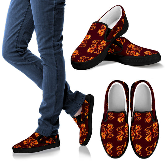 Dragons Fire Design Men Slip Ons Shoes