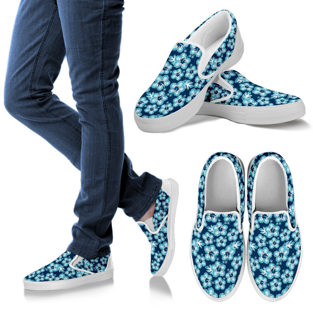 Hibiscus Flower Hawaiian Themed Men Slip Ons Shoes