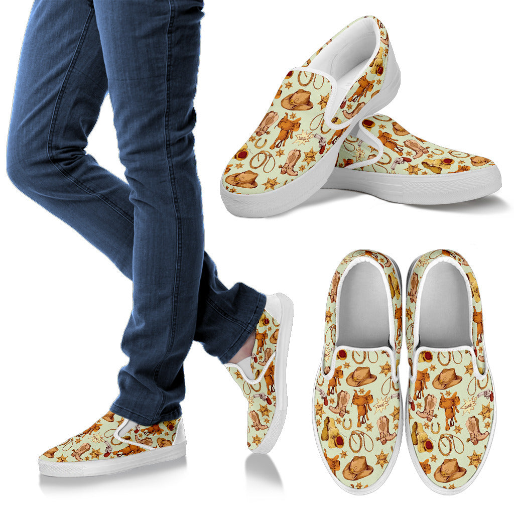 Western Cowboy Design Pattern Men Slip Ons Shoes