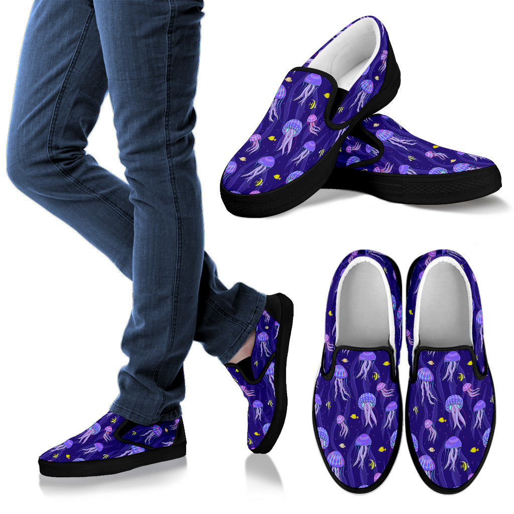 Jellyfish Style Print Men Slip Ons Shoes
