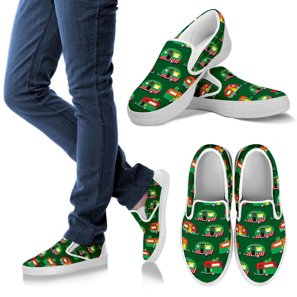 Camper Camping Christmas Themed Print Men Slip Ons Shoes