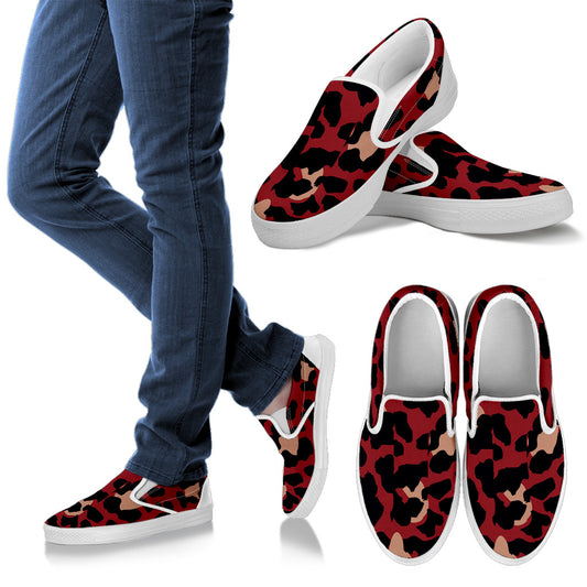 Cheetah Red Print Pattern Men Slip Ons Shoes
