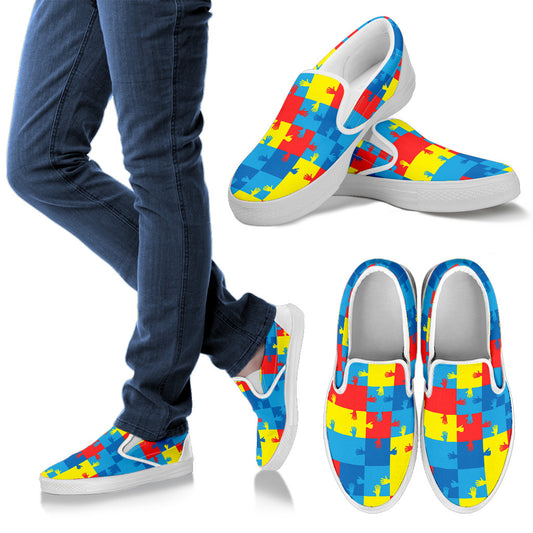 Autism Awareness Design Themed Print Men Slip Ons Shoes