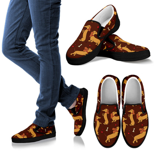 Dachshund Happy Print Pattern Men Slip Ons Shoes