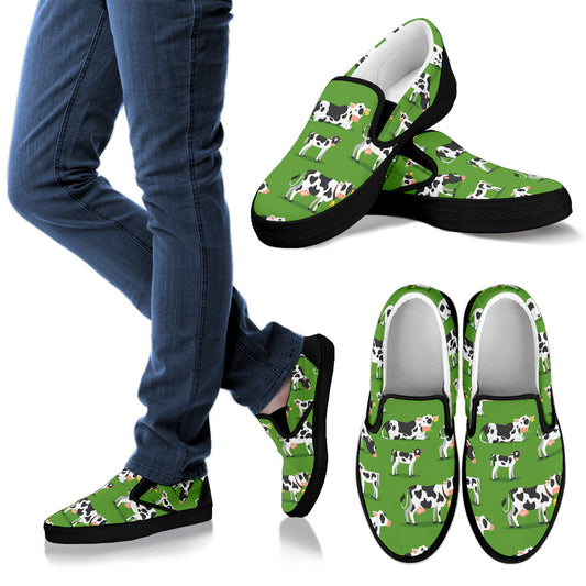 Cow Happy Print Pattern Men Slip Ons Shoes