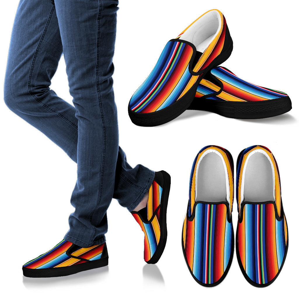 Mexican Blanket Stripe Print Pattern Men Slip Ons Shoes
