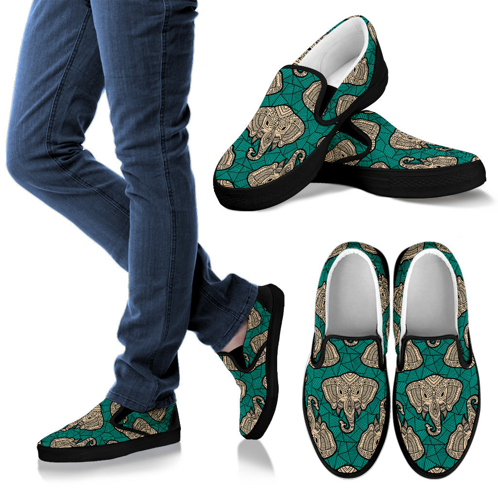 Boho Head Elephant Men Slip Ons Shoes