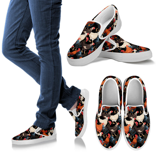 Chicken Print Pattern Men Slip Ons Shoes