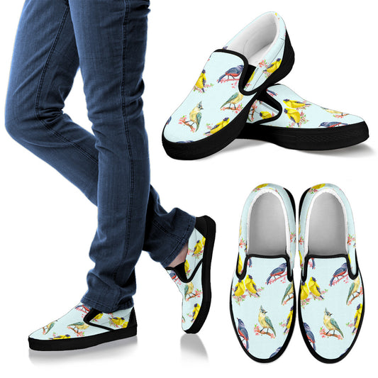 Bird Sweet Themed Print Pattern Men Slip Ons Shoes