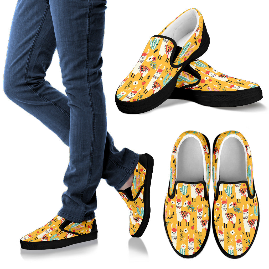 Llama Cute Themed Print Men Slip Ons Shoes