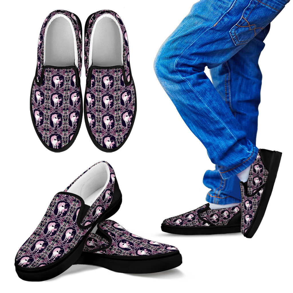 Unicorn Fantastic Flower Men Slip Ons Shoes