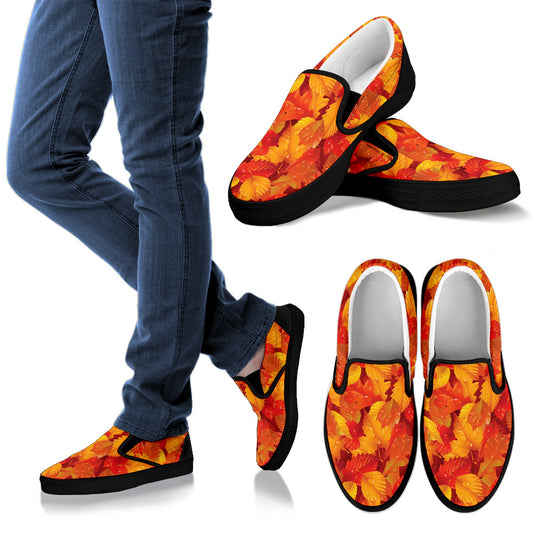 Elm Leave Autum Print Pattern Men Slip Ons Shoes