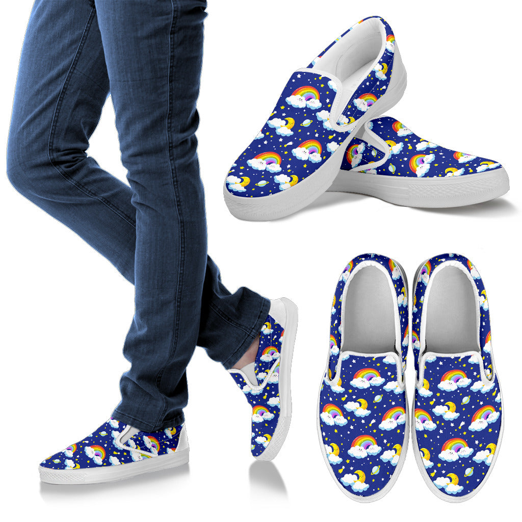 Rainbow Space Design Print Men Slip Ons Shoes