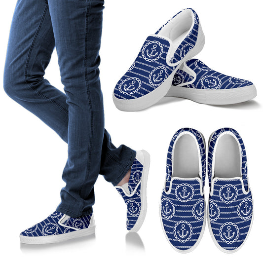 Anchor Stripe Pattern Men Slip Ons Shoes