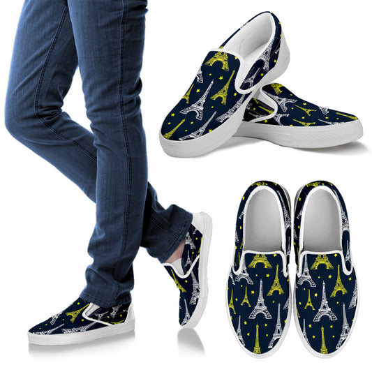 Eiffel Tower Star Print Men Slip Ons Shoes