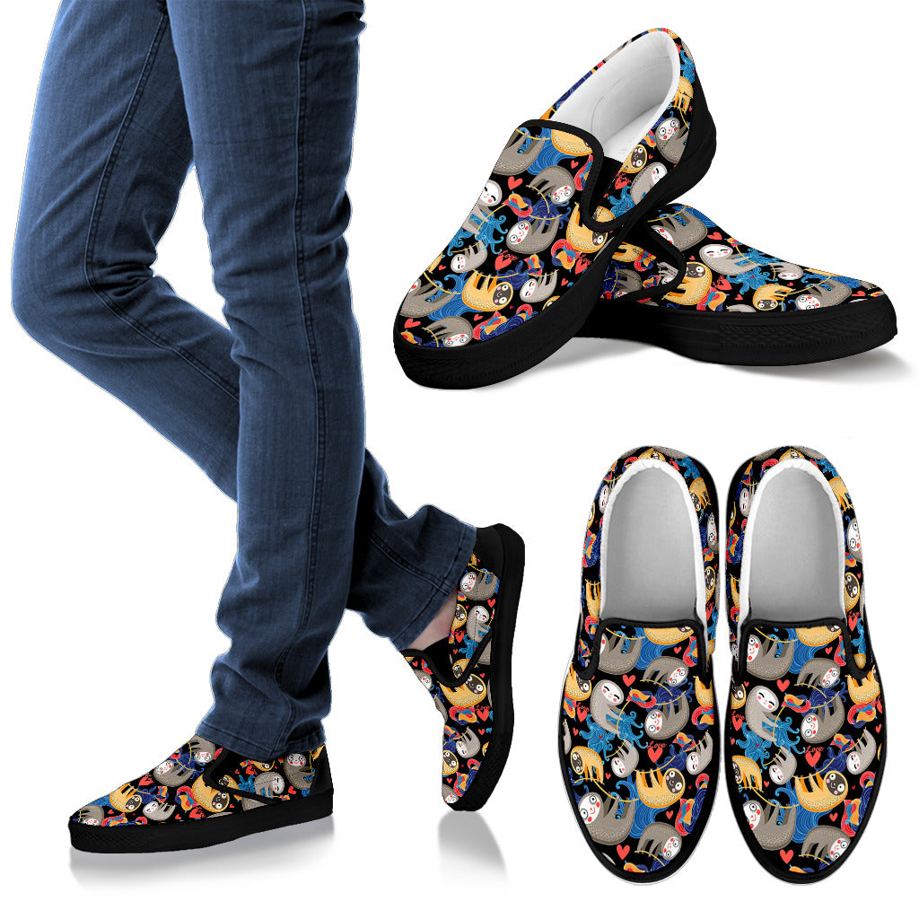 Sloth Cartoon Design Themed Print Men Slip Ons Shoes