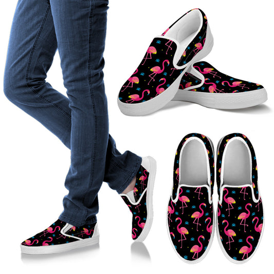Flamingo Pink Neon Print Pattern Men Slip Ons Shoes