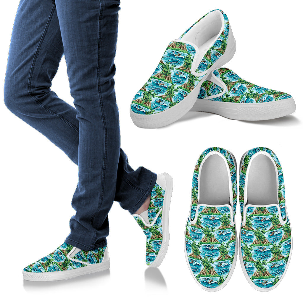 Palm Tree Hawaiian Themed Design Print Men Slip Ons Shoes
