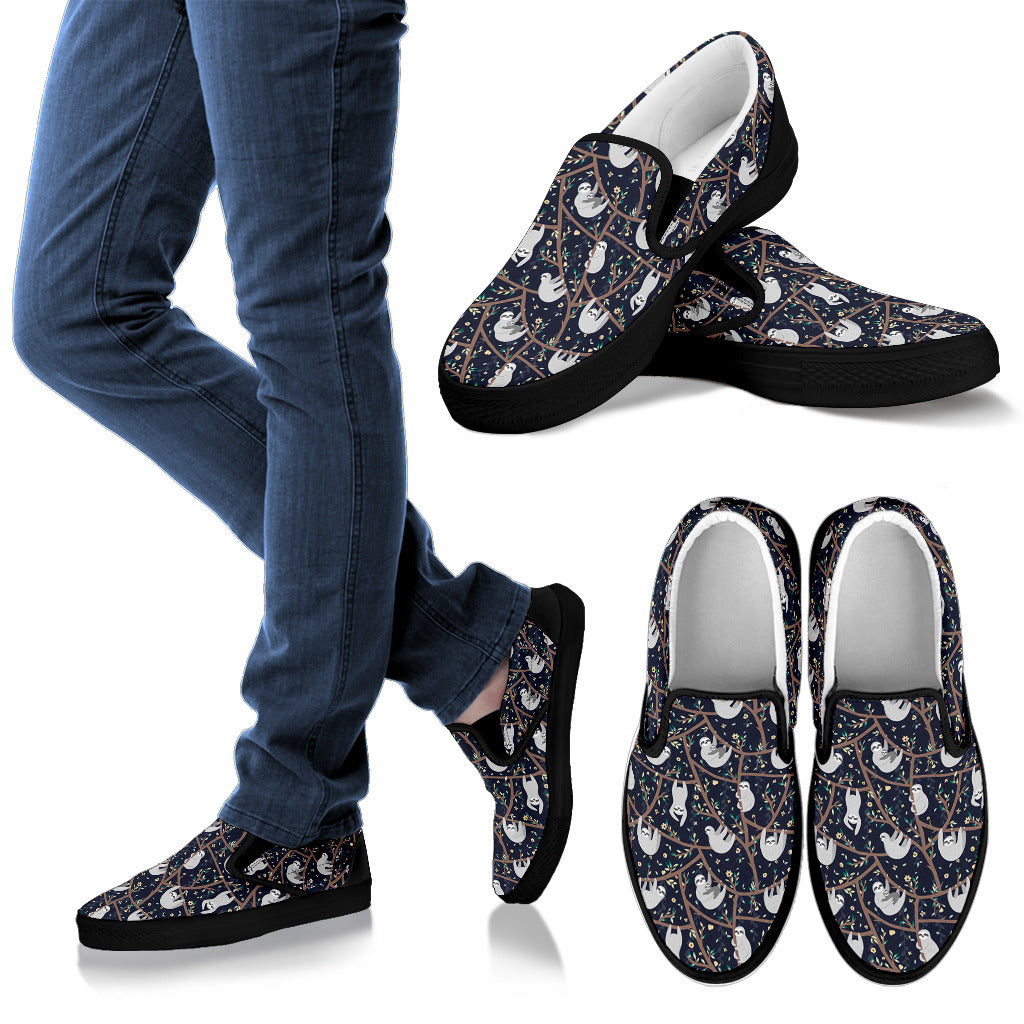 Sloth Happy Design Themed Print Men Slip Ons Shoes