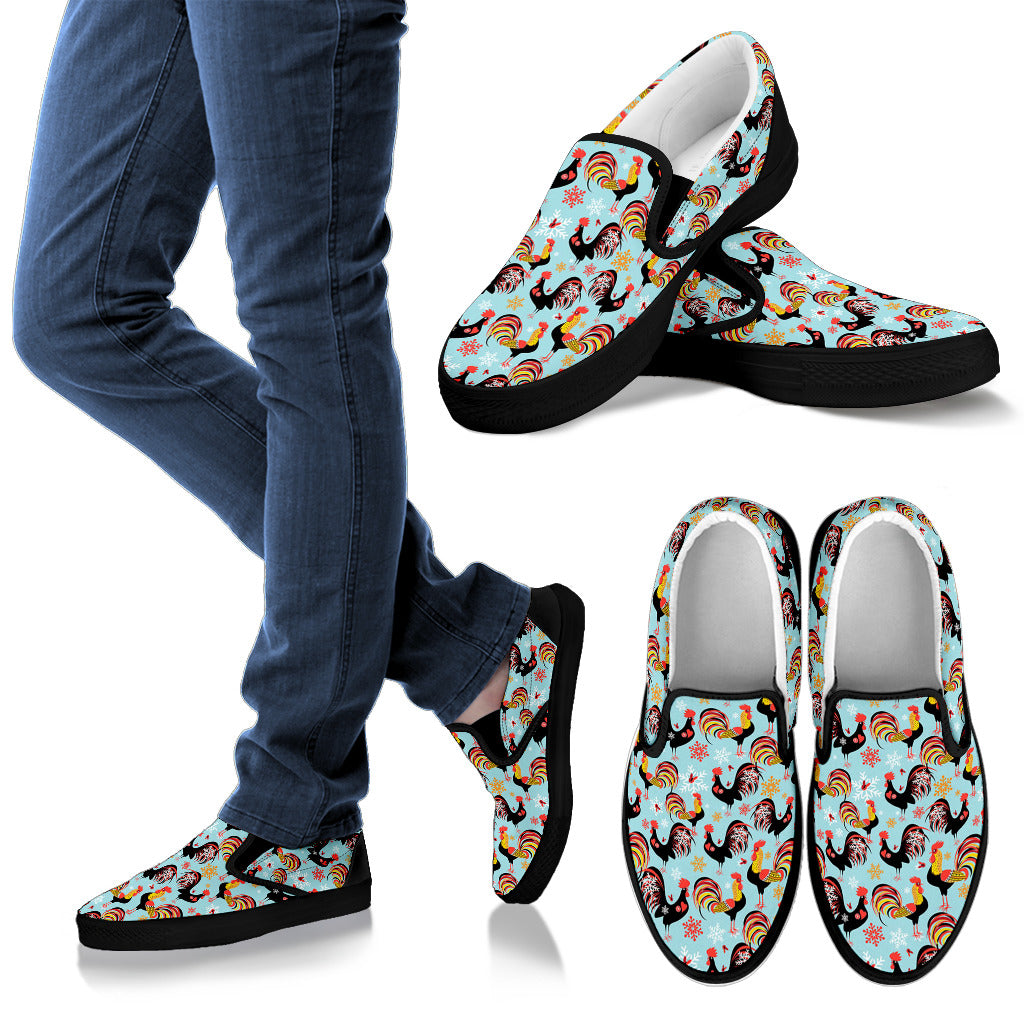 Rooster Themed Design Men Slip Ons Shoes
