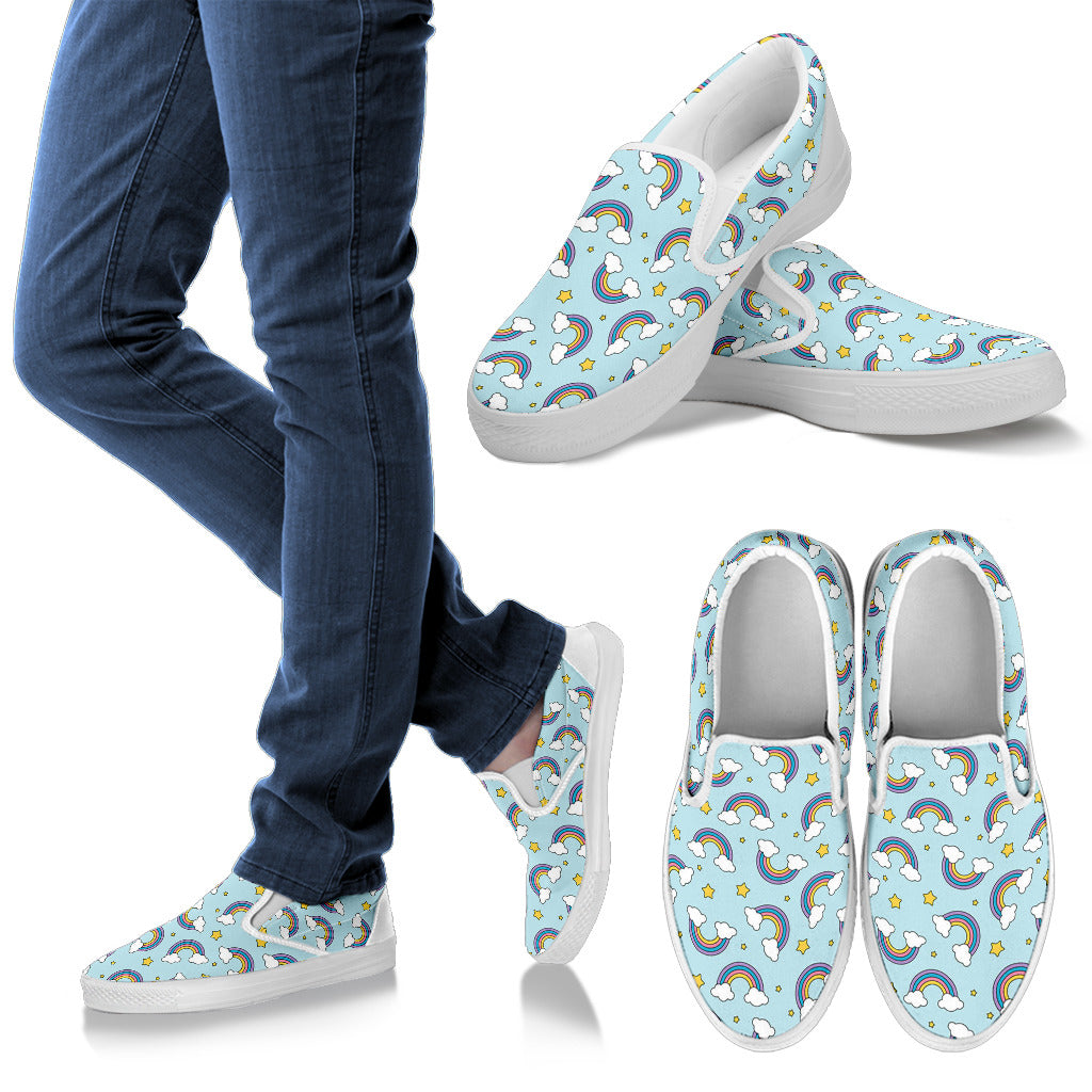 Rainbow Cloud Print Pattern Men Slip Ons Shoes