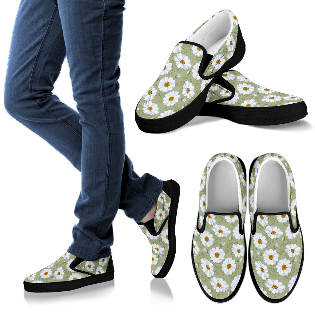 Daisy Yellow Print Pattern Men Slip Ons Shoes