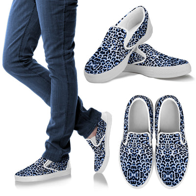 Leopard Blue Skin Print Men Slip Ons Shoes