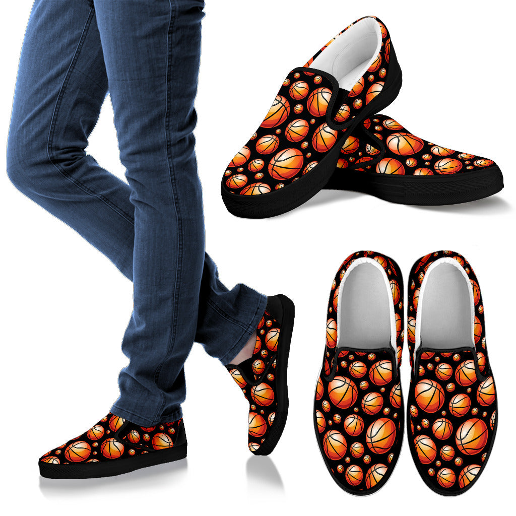 Basketball Black Background Pattern Men Slip Ons Shoes