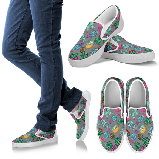 Cactus Colorful Print Pattern Men Slip Ons Shoes