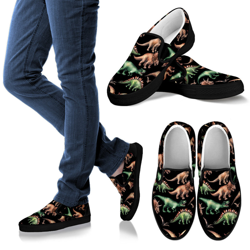 Dinosaur Print Pattern Men Slip Ons Shoes