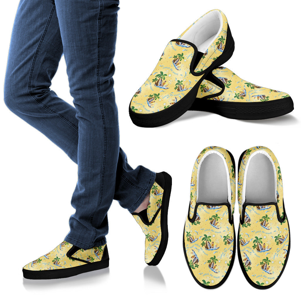 Surf Catch the Wave Design Men Slip Ons Shoes