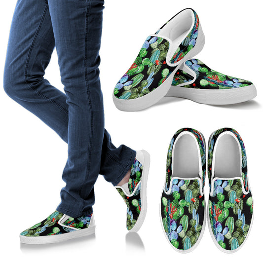 Cactus Watercolor Style Print Men Slip Ons Shoes