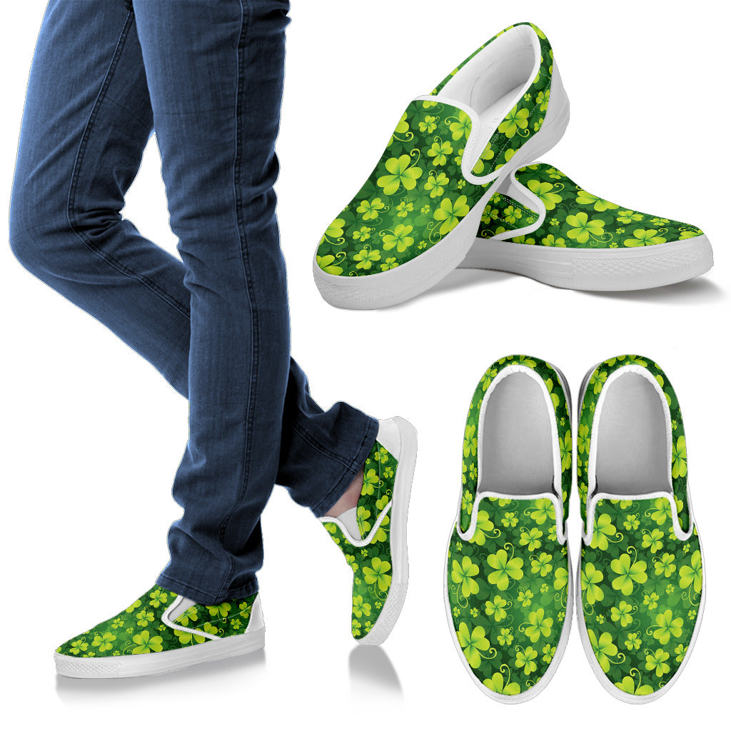 Shamrock Clover Print Men Slip Ons Shoes