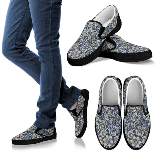 Elegant Floral Print Pattern Men Slip Ons Shoes