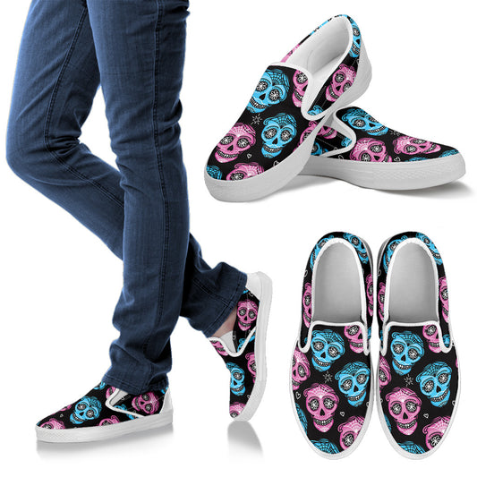 Day of the Dead Skull Print Pattern Men Slip Ons Shoes
