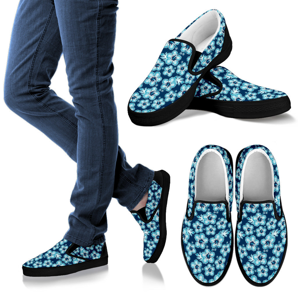 Hibiscus Flower Hawaiian Themed Men Slip Ons Shoes