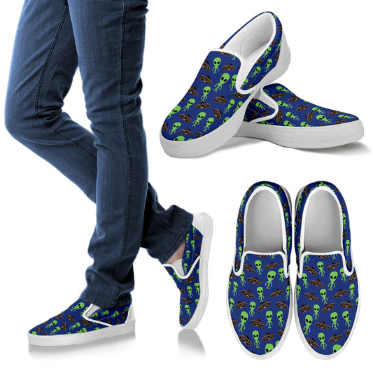 Alien Green UFO Pattern Men Slip Ons Shoes