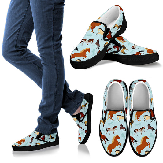 Horse Cute Themed Pattern Print Men Slip Ons Shoes