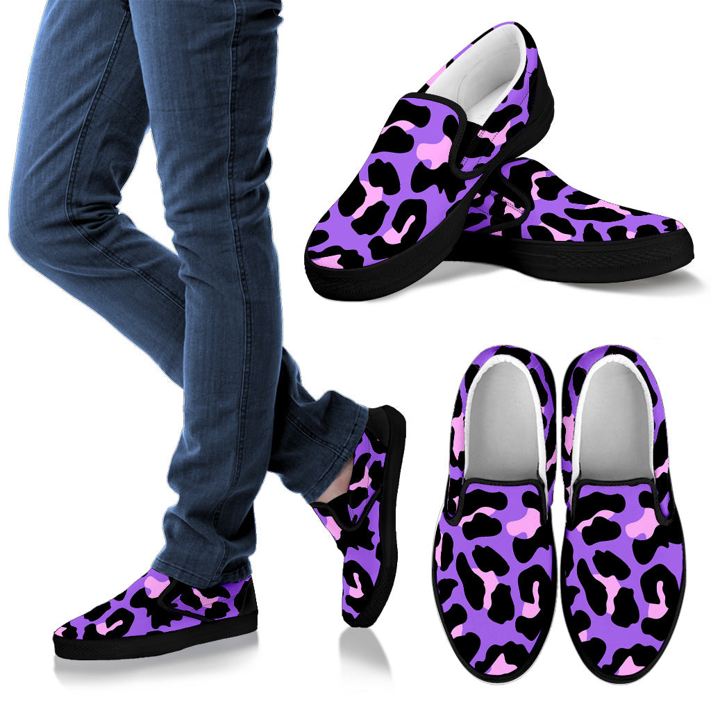 Cheetah Purple Neon Print Pattern Men Slip Ons Shoes