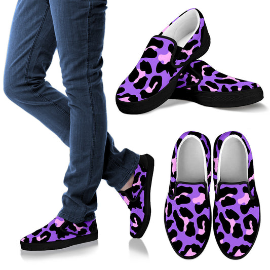 Cheetah Purple Neon Print Pattern Men Slip Ons Shoes