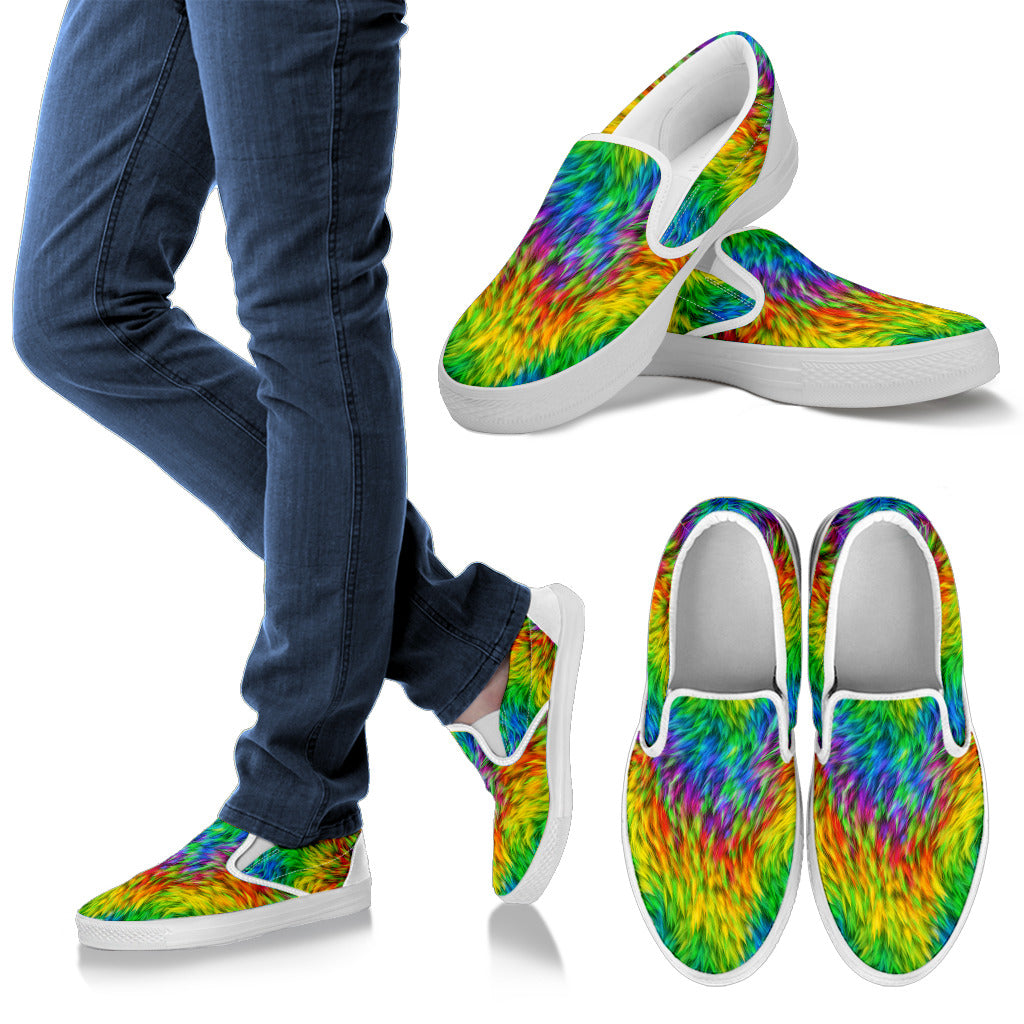 Rainbow Fur Design Print Men Slip Ons Shoes